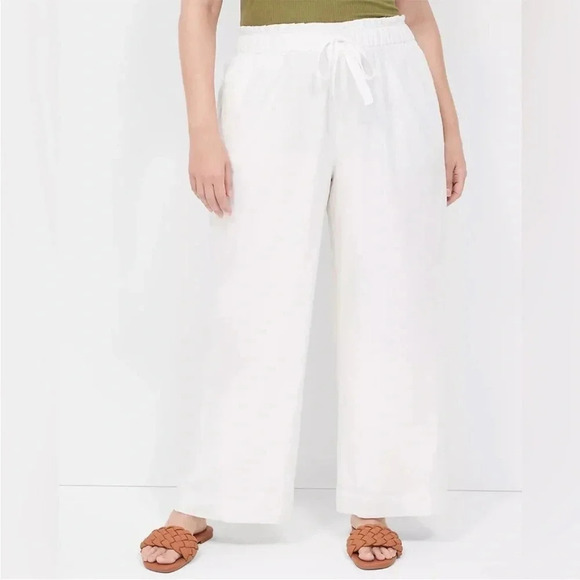 NWT Lane Bryant | Soft Linen Blend Wide Leg‎ Pant in White Cream Flowy Beachy 14 - Picture 2 of 12